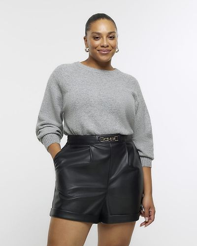 River Island Plus Black Faux Leather Shorts - Gray