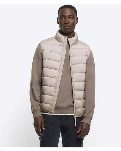 River Island Stone Padded Gilet - Natural