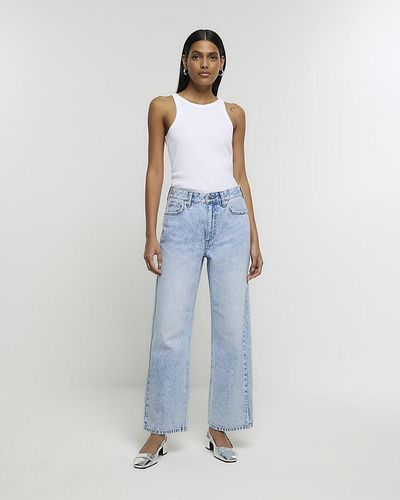 River Island Blue High Waisted Crop Relaxed Straight Jeans