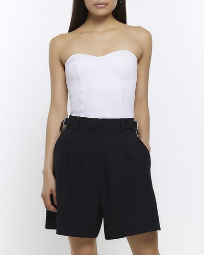 River Island Buckle Detail Tailored Shorts - White