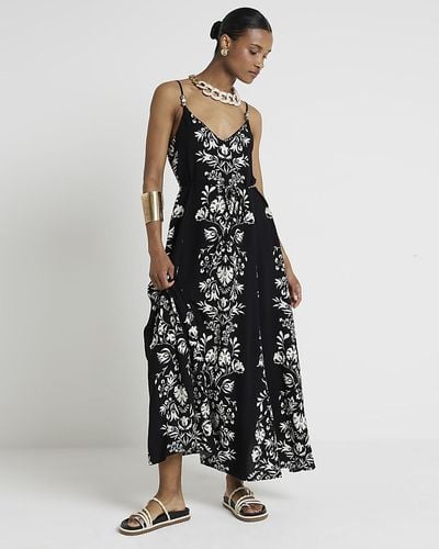 River Island Black Floral Beaded Swing Maxi Dress - White