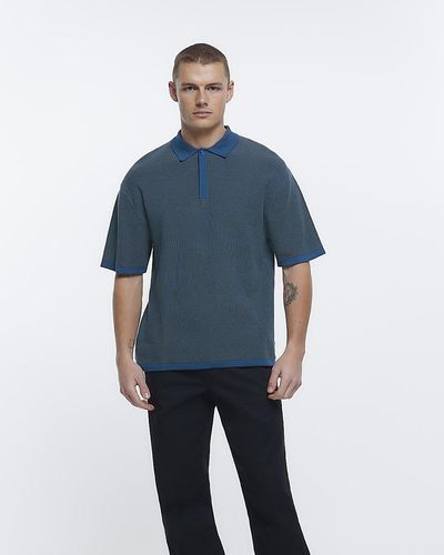 River Island Blue Oversized Fit Textured Polo