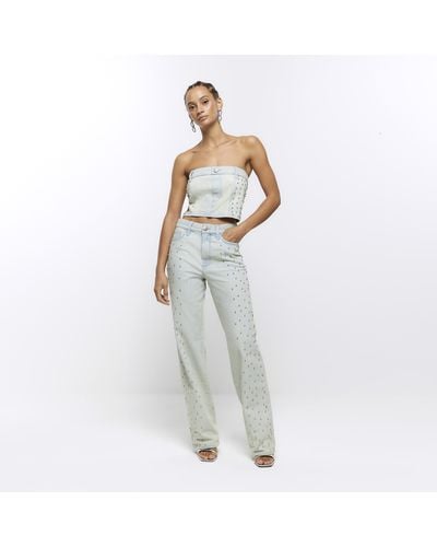 River Island Embellished Relaxed Straight Jeans - White