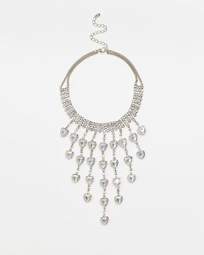 River Island Gold Diamante And Stone Drop Necklace - White