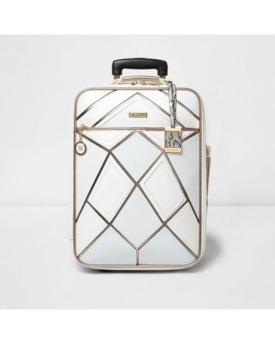 River Island White And Rose Gold Panel Cabin Suitcase