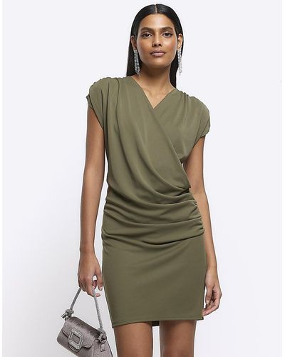 River Island Khaki Drape Wrap Bodycon Mini Dress - Green