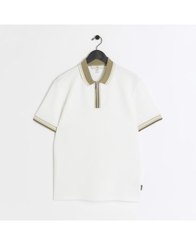 River Island Textured Taped Polo Top - White