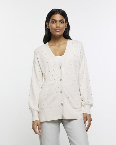 River Island Embellished Button Cardigan - White