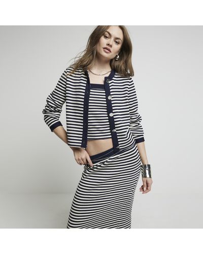 River Island Navy Knit Stripe Cardigan - Blue