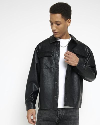 River Island Black Faux Leather Croc Embossed Shacket