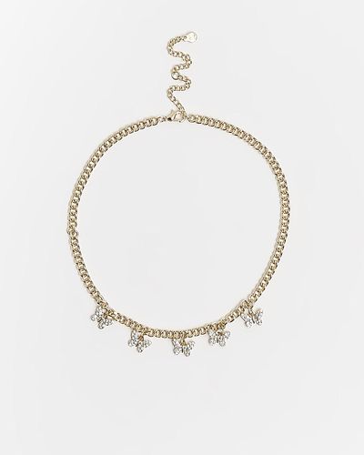 River Island Gold Butterfly Choker Necklace - White