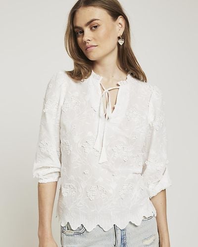 River Island White Embroidered Smock Top