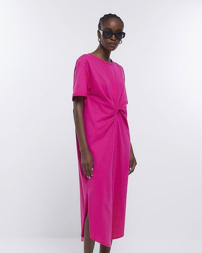 River Island Pink Twist Detail T-shirt Midi Dress