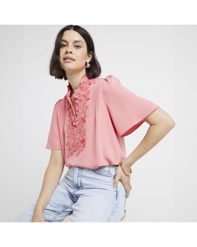 River Island Orange Floral Embroidery Detail Blouse - Red