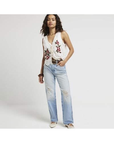 River Island Petite Cream Embroidered Floral Corset Top - Blue