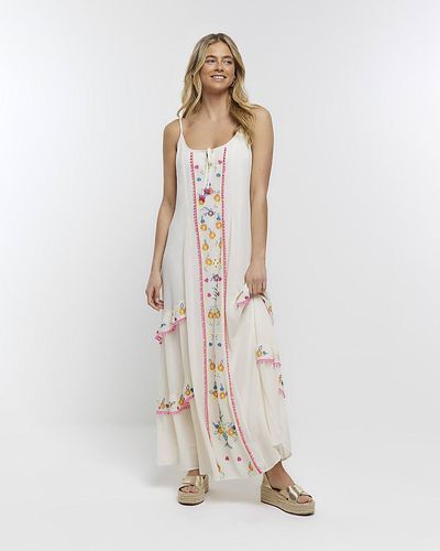 River Island White Embroidered Maxi Dress - Natural