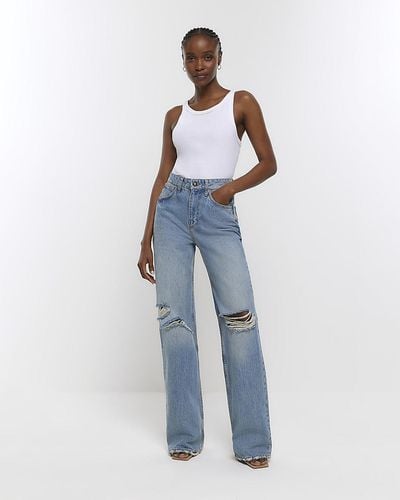 River Island Wide Leg Ripped Jeans - Blue