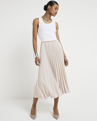 River Island Pink Pleated Midi Skirt - Natural