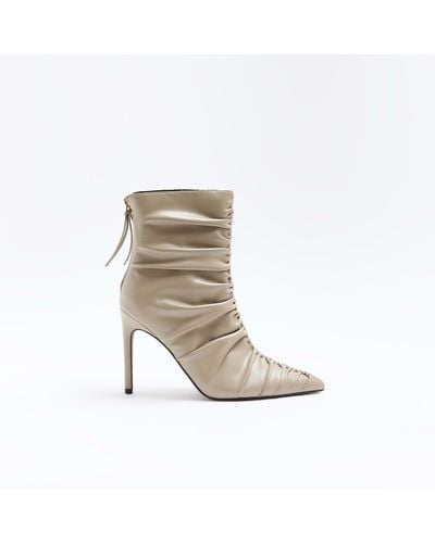 River Island Beige Ruched Heeled Ankle Boots - White