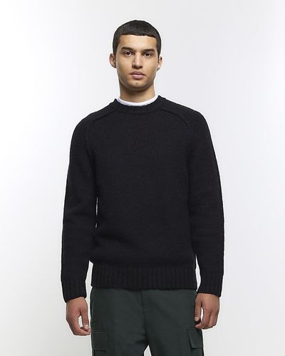 River Island Black Regular Fit Wool Blend Sweater - Blue