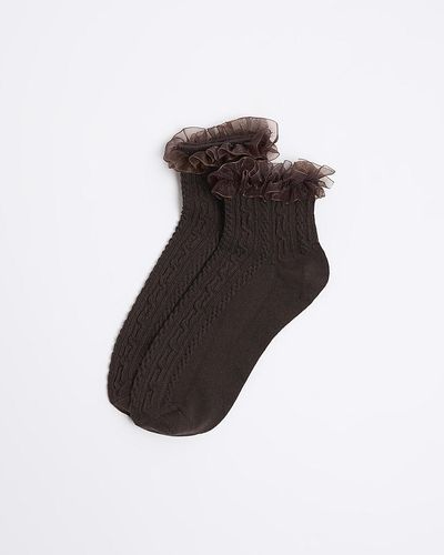 River Island Brown Cable Knit Frill Ankle Socks