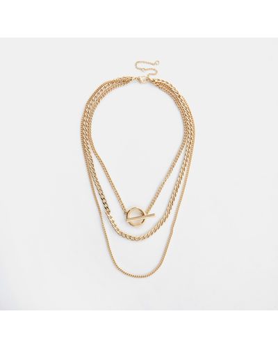 River Island Gold Colour T Bar Layered Chain Necklace - White