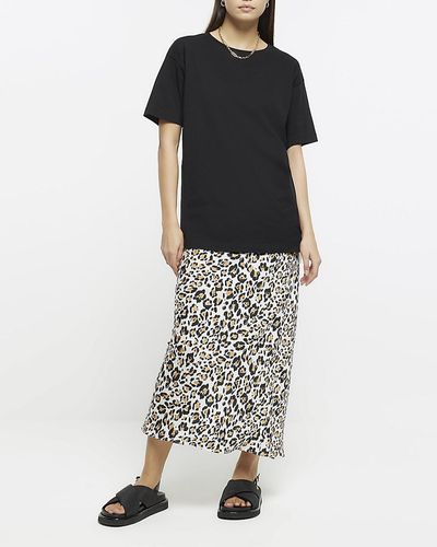 River Island Beige Leopard Print Maxi Skirt - Black
