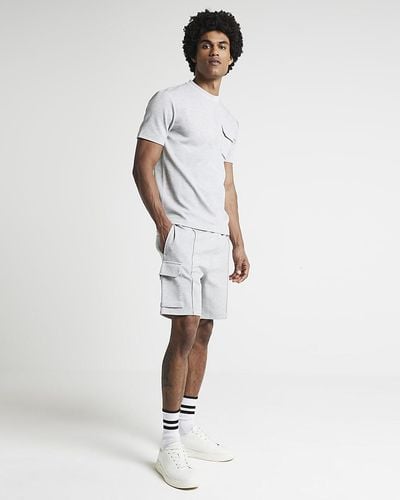 River Island Grey Slim Fit Cargo Shorts - White