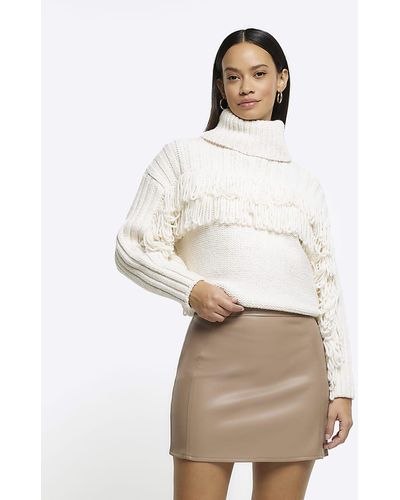 River Island Brown Faux Leather Mini Skirt - White