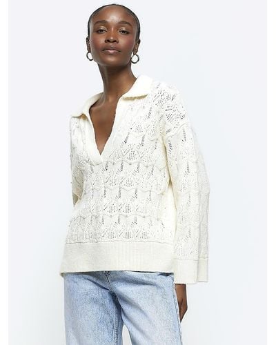 River Island Cream Embellished Crochet Jumper - White