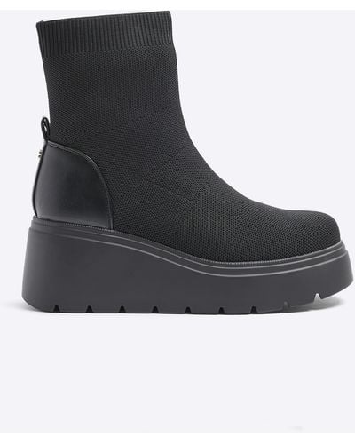 River Island Black Chunky Wedge Ankle Boots
