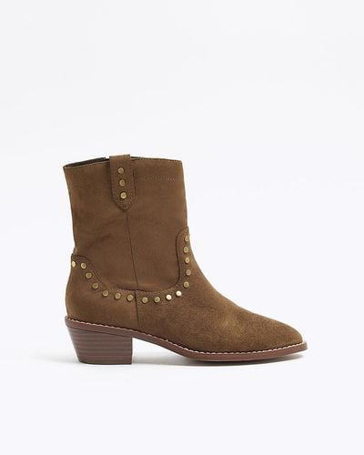 River Island Brown Studded Western Ankle Boots - Black
