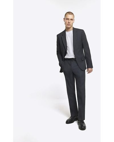 River Island Grey Slim Fit Suit Trousers - Blue