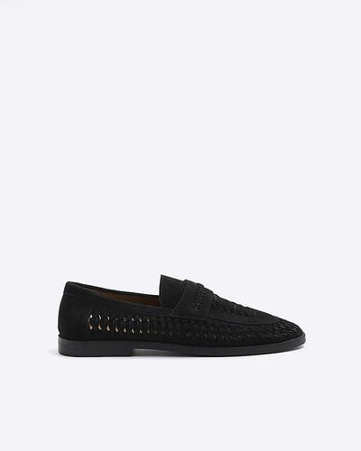 River Island Black Suede Woven Loafers - White