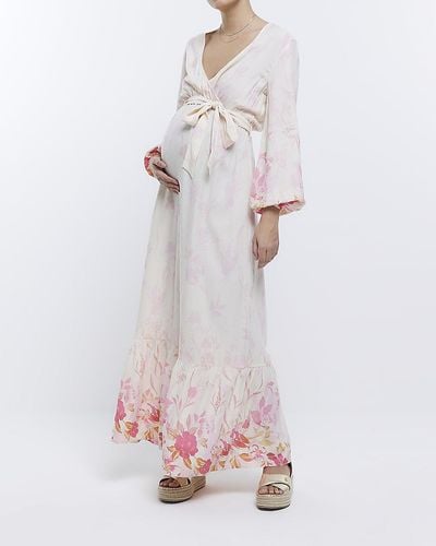 River Island Front Wrap Floral Maxi Dress - White