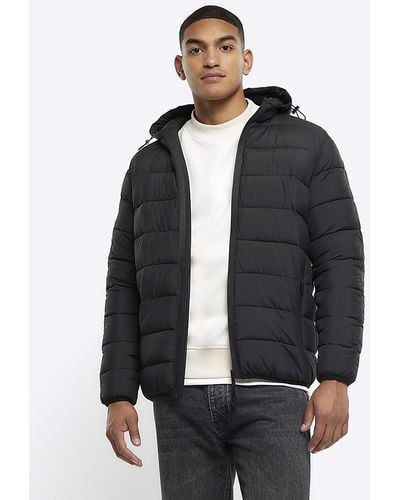 River Island Regular Hooded Quilted Puffer Jacket - Blue
