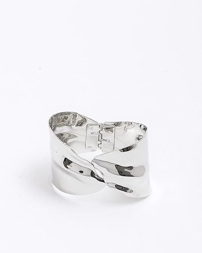River Island Silver Textured Cuff Bracelet - White
