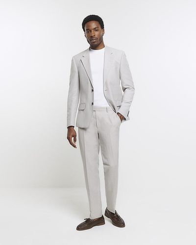 River Island Beige Slim Fit Linen Blend Suit Pants - White