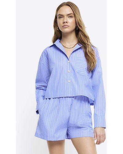 River Island Blue Stripe Long Sleeve Crop Shirt