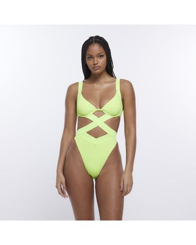 River Island Green Green Plunge Swimsuit
