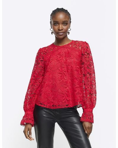 River Island Lace Blouse - Red