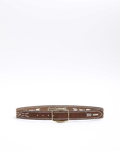 River Island Brown Embroidered Belt - White