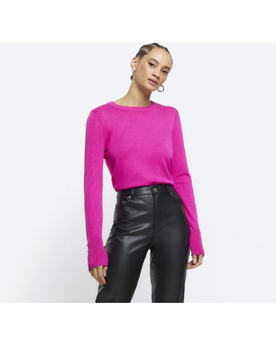 River Island Pink Knitted Long Sleeve Top