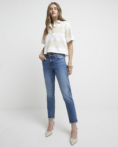 River Island Blue Low Rise Mom Fit Jeans