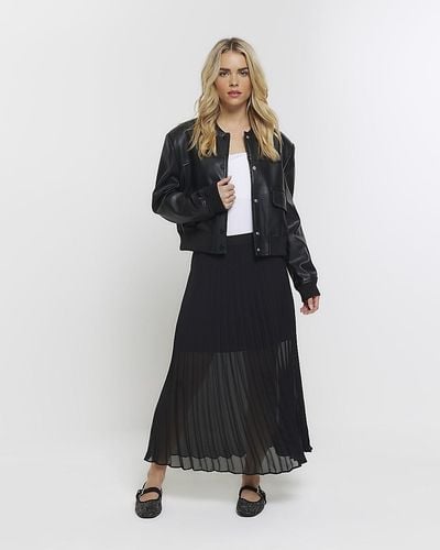 River Island Petite Black Pleated Sheer Midi Skirt