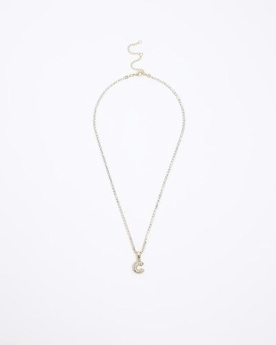 River Island Gold C Initial Necklace - White
