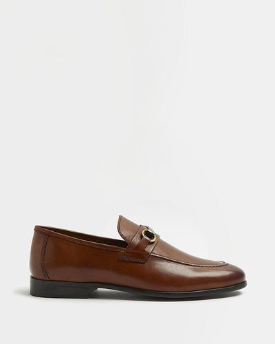 River Island Brown Wide Fit Snaffle Detail Leather Loafers