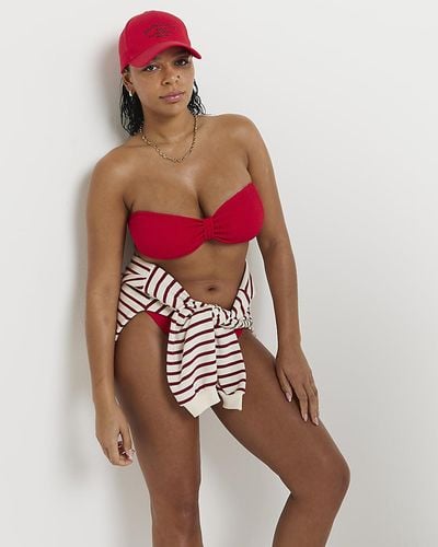 River Island Texture Bandeau Bikini Top - Red