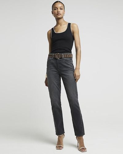 River Island Black High Waisted Stove Pipe Straight Jeans - White