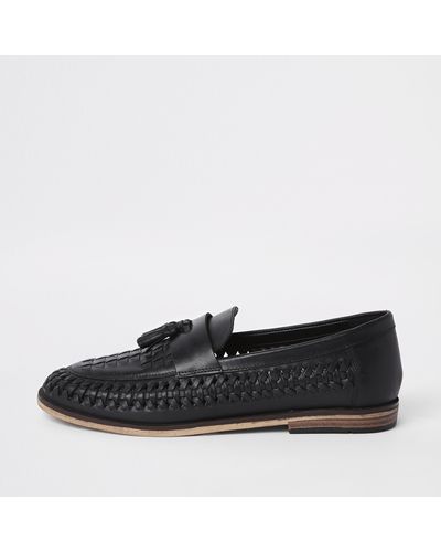 River Island Leather Woven Tassel Loafers - Black